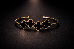 Gold clover open cuff bracelet for women luxury designer jewellery