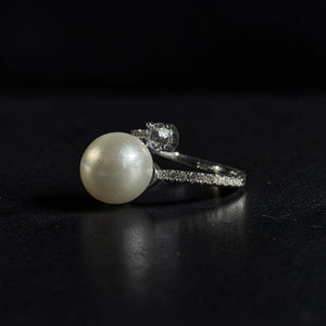 Silver stainless steel adjustable pearl zircon luxury ring for women Aura Collection