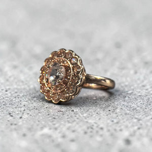 Gold stainless steel adjustable oval zircon vintage halo ring for women Aura Collection