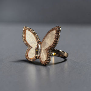 Gold butterfly adjustable zircon stainless steel ring for women Aura Collection