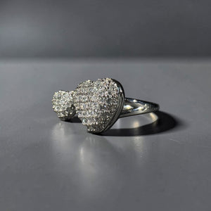 Silver stainless steel adjustable twin heart zircon designer ring for women Aura Collection