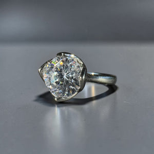 Silver stainless steel floral crystal zircon designer adjustable ring for women Aura Collection