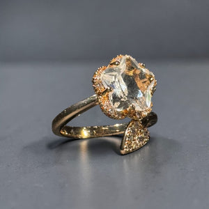 Gold stainless steel adjustable oversized zircon crystal bloom statement ring for women luxury jewellery Aura Collection