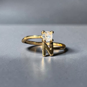 Gold stainless steel adjustable alphabet initial zircon ring for women personalized jewellery Aura Collection