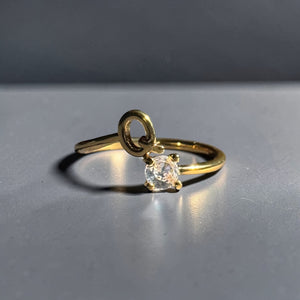 Gold stainless steel adjustable alphabet initial zircon ring for women personalized jewellery Aura Collection