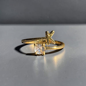 Gold stainless steel adjustable alphabet initial zircon ring for women personalized jewellery Aura Collection