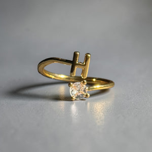 Gold stainless steel adjustable alphabet initial zircon ring for women personalized jewellery Aura Collection