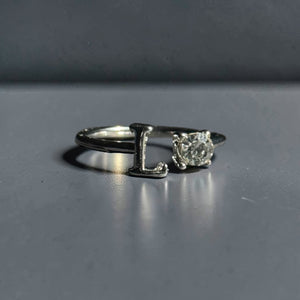 Silver stainless steel adjustable alphabet letter zircon designer ring for women Aura Collection