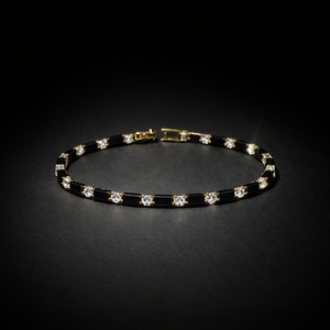 Black emerald-cut crystal tennis bracelet with round crystal accents