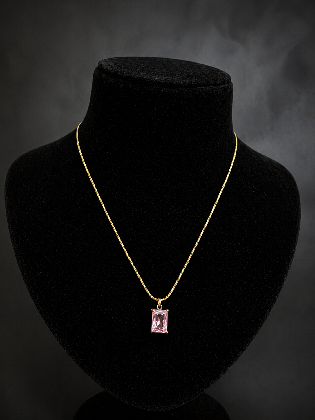Pink Emerald Cut Pendant Necklace – Gold Minimalist Crystal Necklace for Women