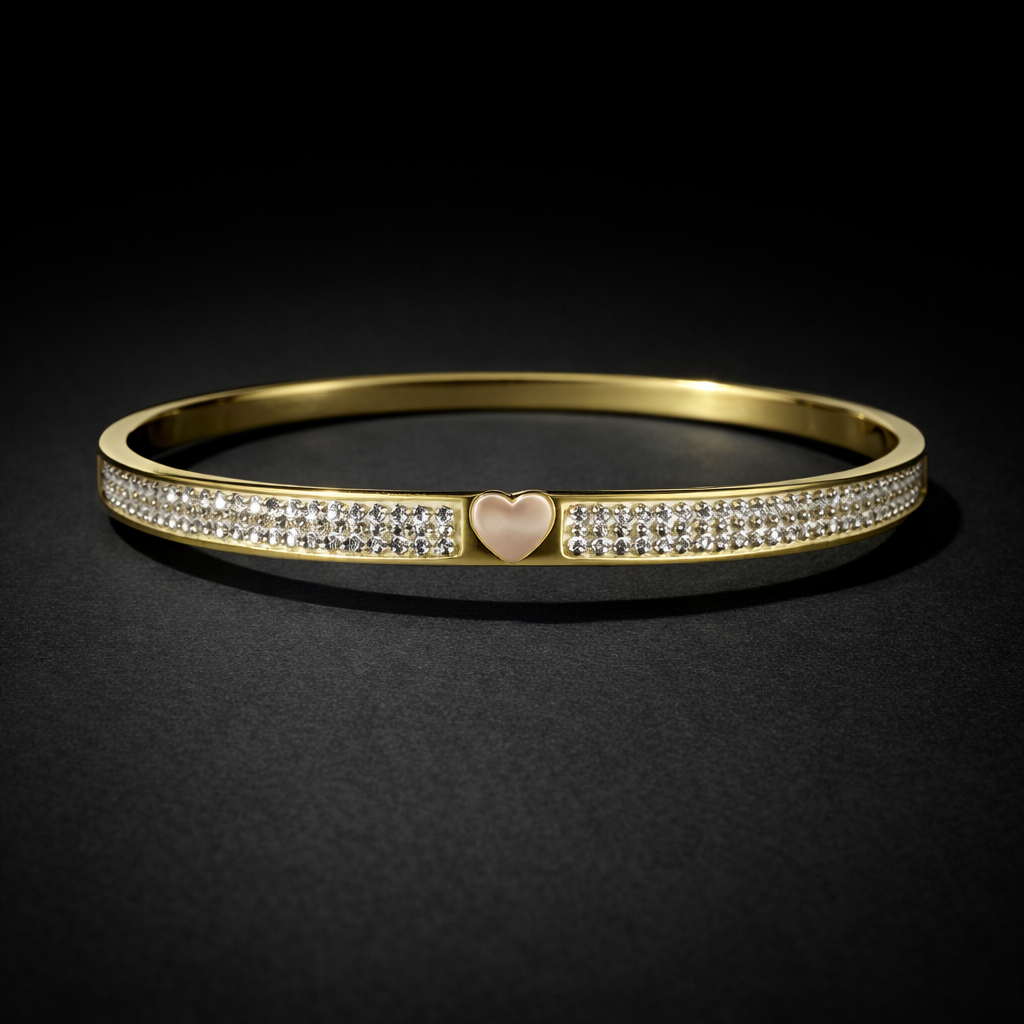 Gold crystal pavé heart bangle bracelet for women luxury designer structured jewellery