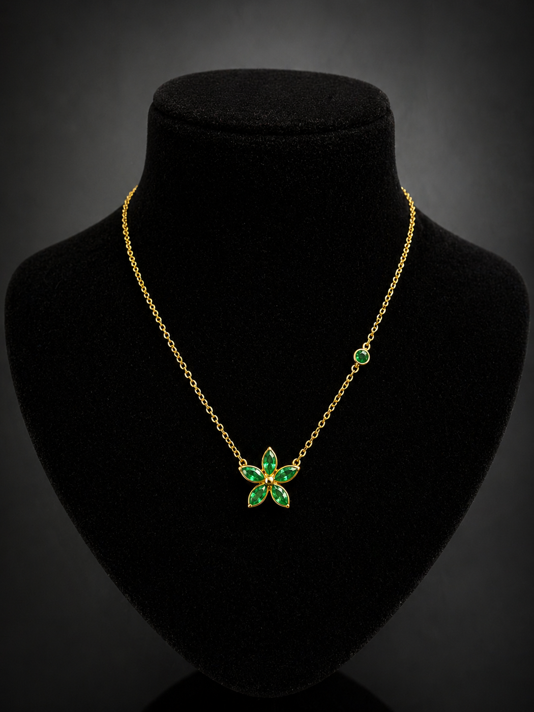Gold Flower Pendant Necklace – Green Crystal Floral Necklace for Women