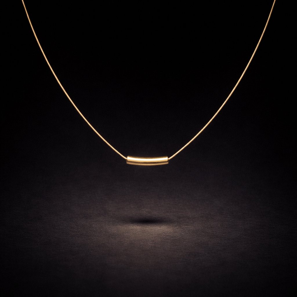 Minimal gold bar pendant necklace on delicate chain