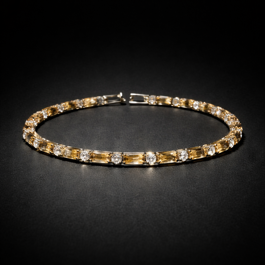 Gold emerald-cut crystal tennis bracelet in champagne color