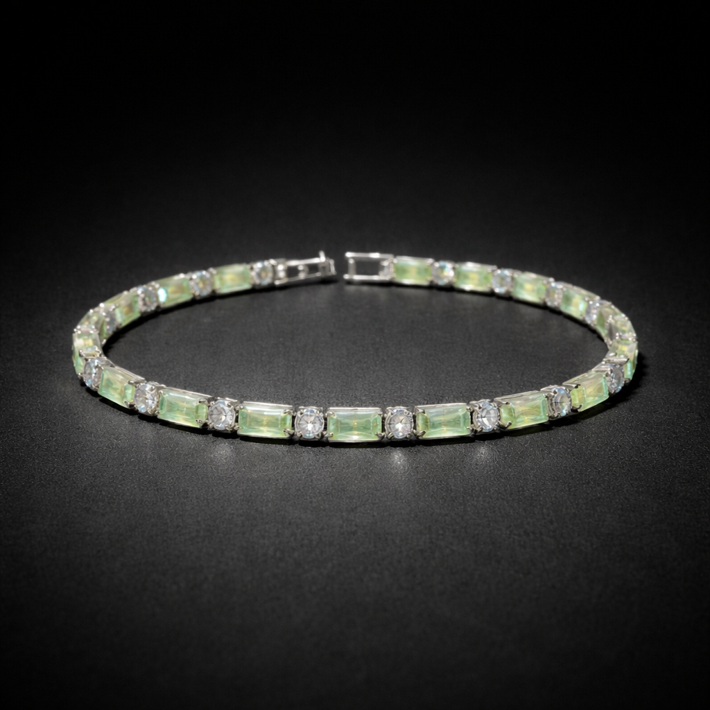 Green iridescent crystal tennis bracelet luxury jewellery