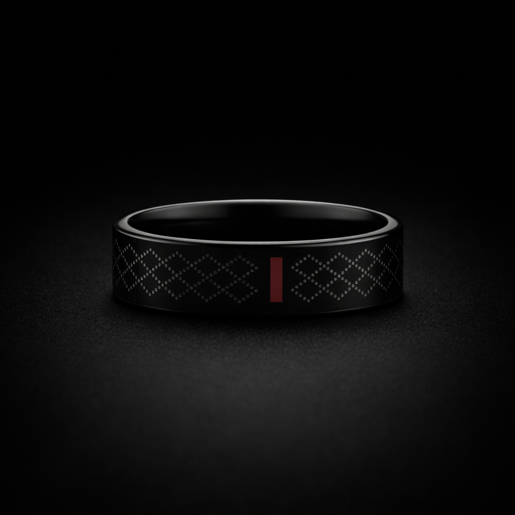Men’s Black Pattern Ring – Modern Minimal Band with Geometric Design