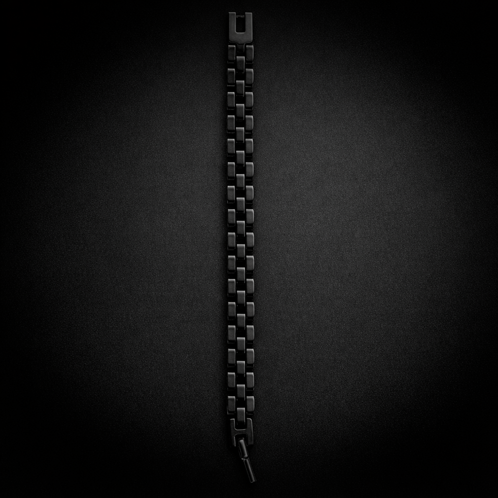 Men’s gold and black stainless steel link chain bracelet with secure clasp