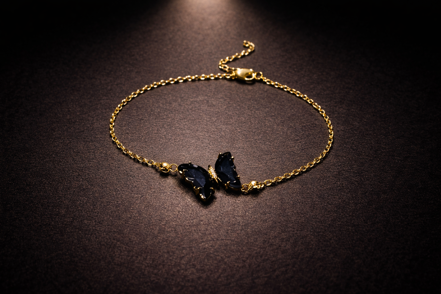 Gold butterfly bracelet with sapphire crystal wings adjustable women jewellery