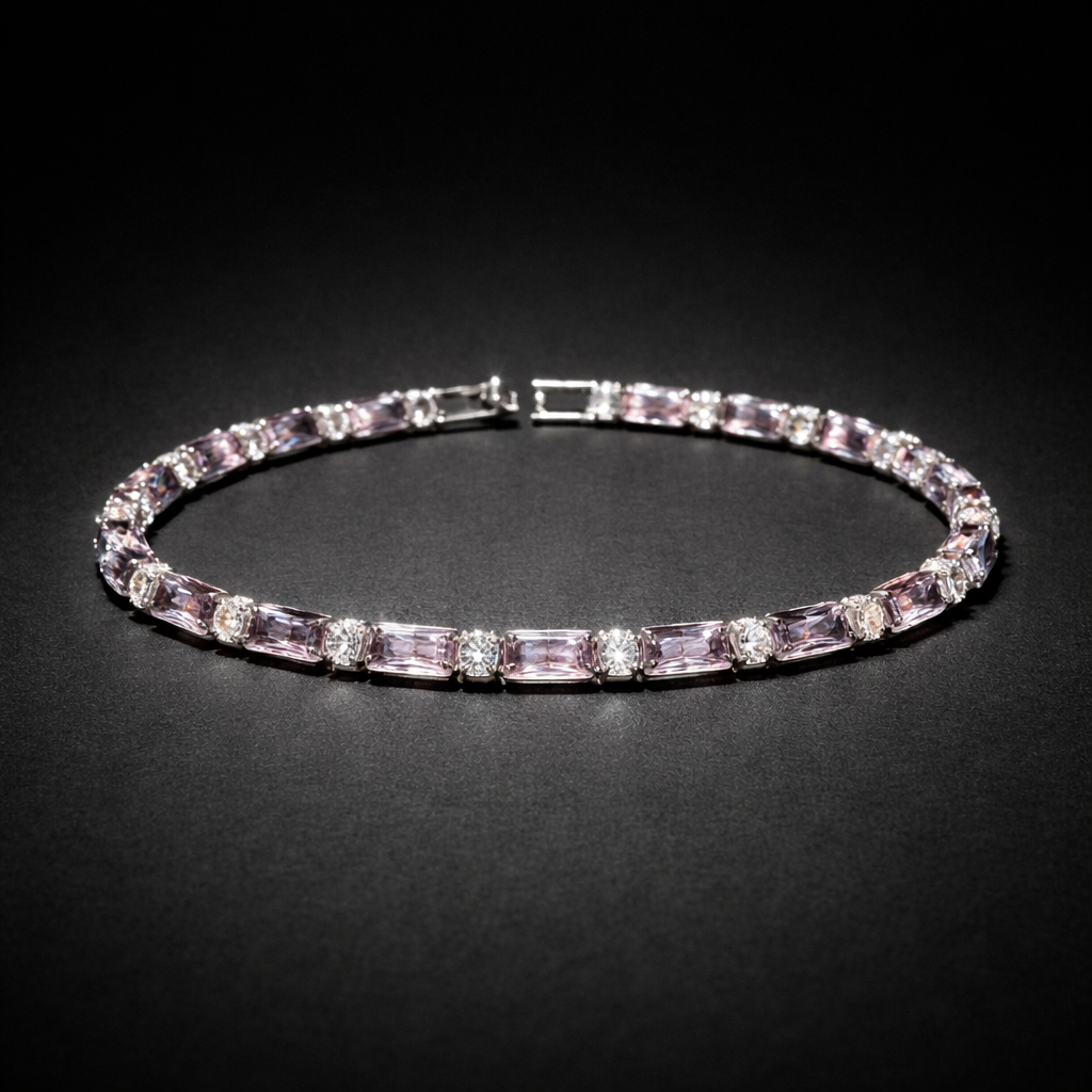 Pink emerald-cut designer tennis bracelet for women