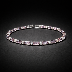 Pink emerald-cut designer tennis bracelet for women