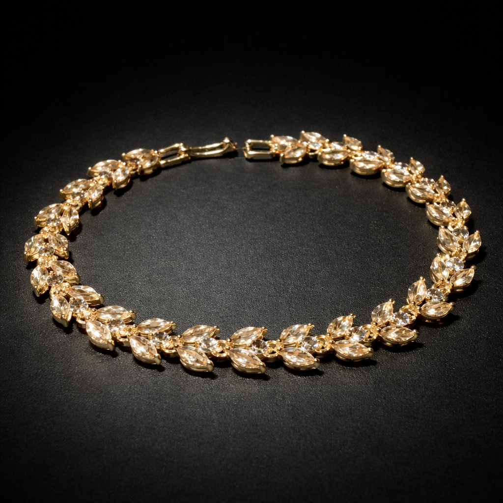 Gold marquise crystal leaf tennis bracelet luxury women jewellery
