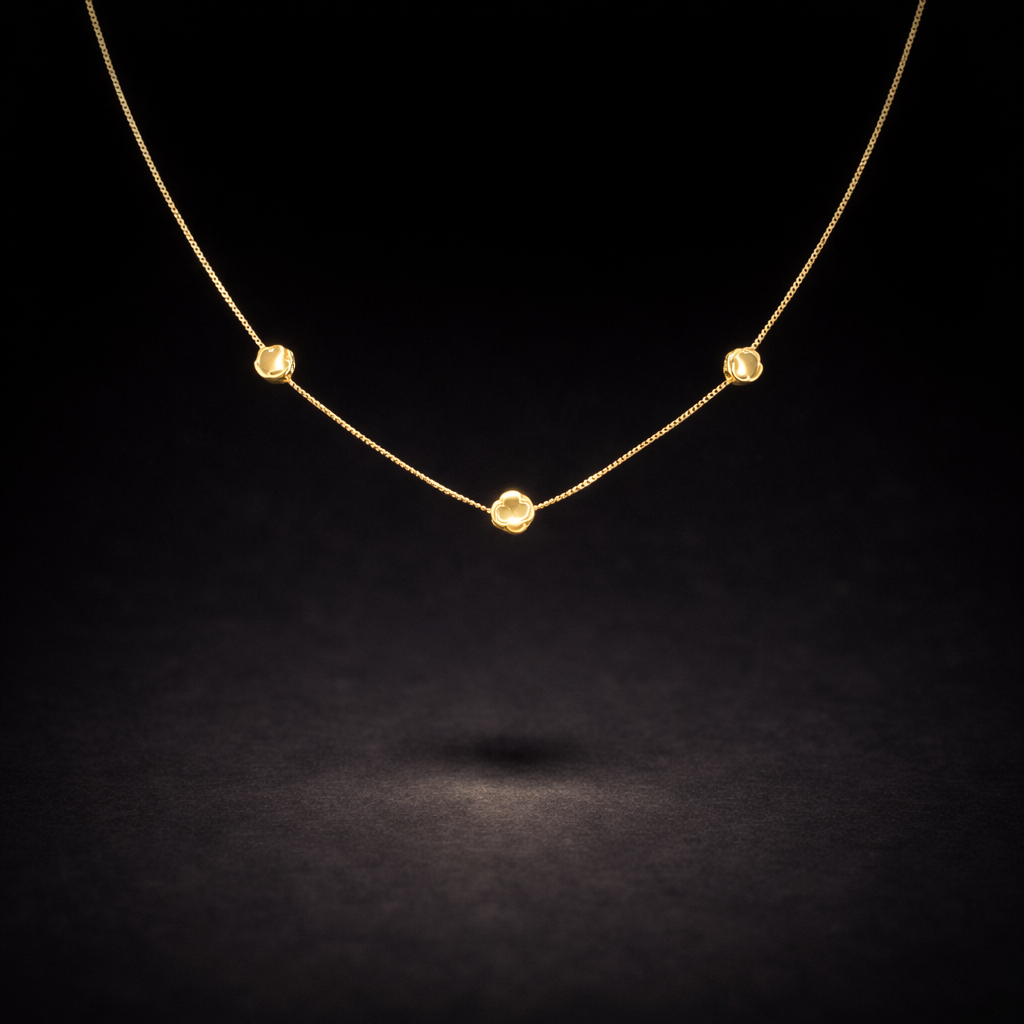 Gold Flower Station Necklace – Minimal Floral Charm Necklace for Women