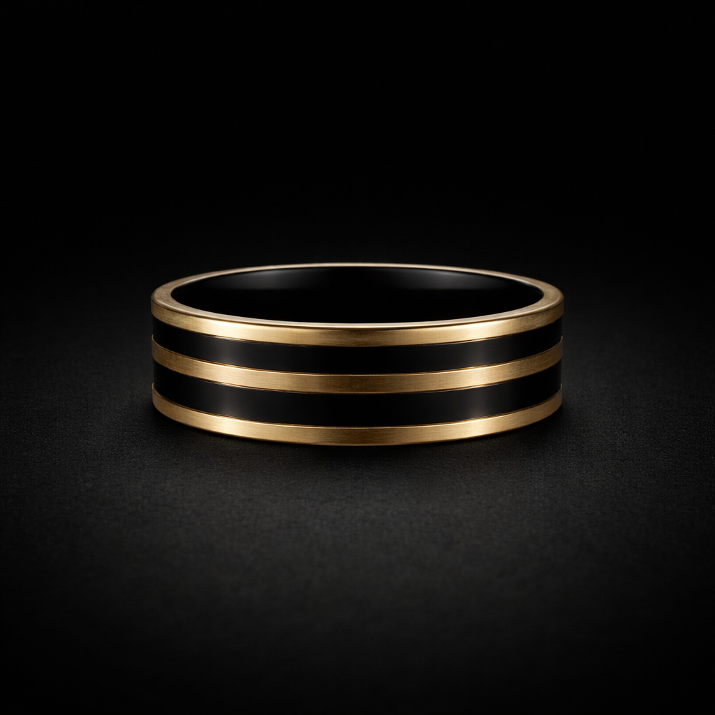 Men’s Stainless Steel Ring – Dual Stripe Black & Silver/Gold Modern Band Ring