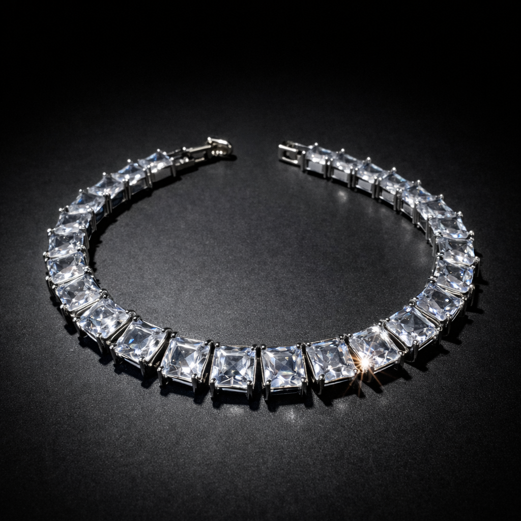 Silver princess cut crystal tennis bracelet luxury diamond look women jewellery