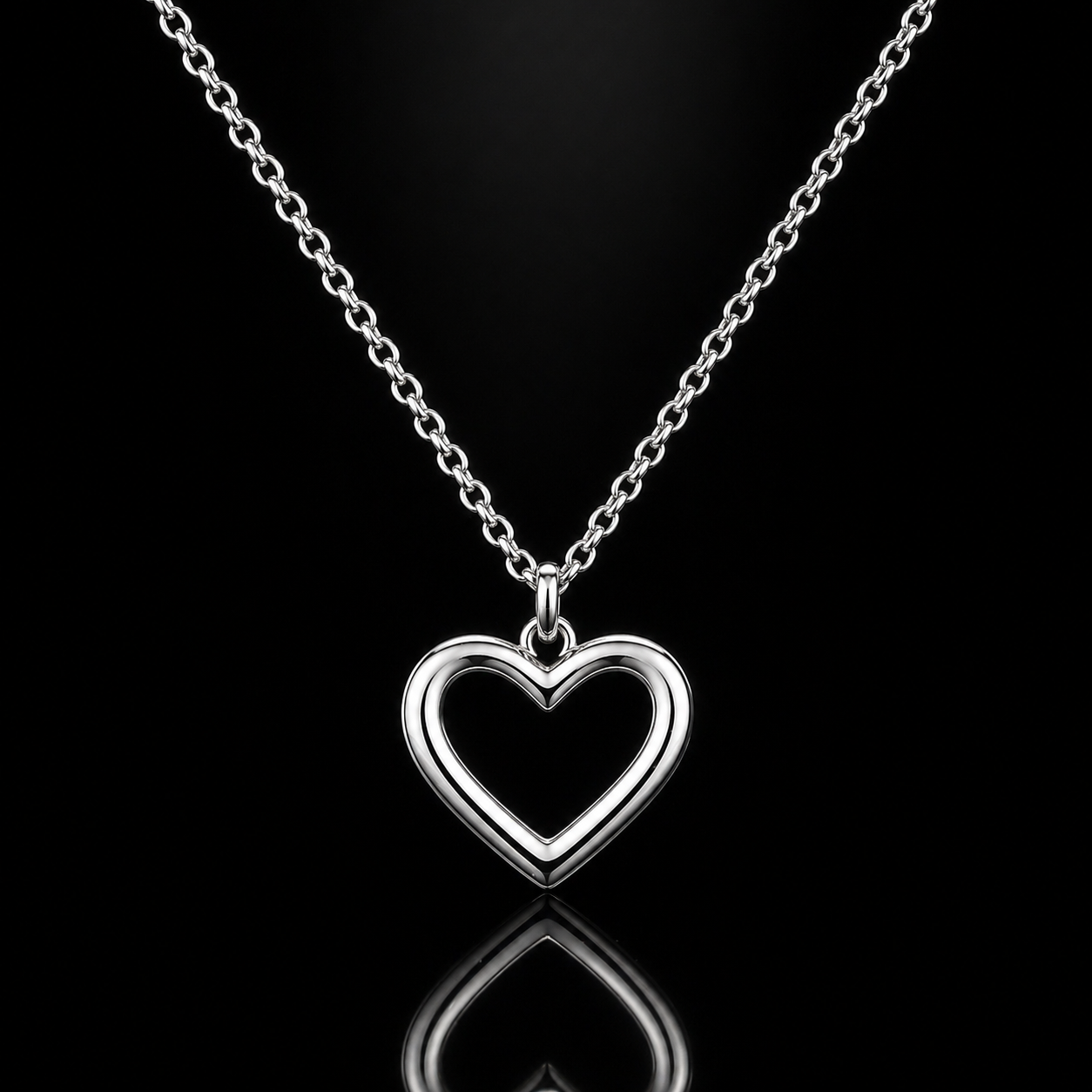 Silver Open Heart Necklace – Minimal Hollow Heart Pendant Chain for Women