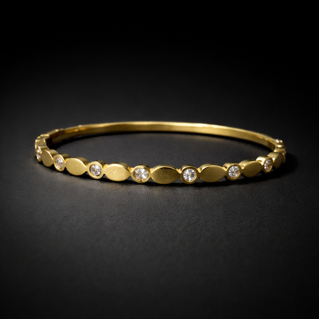 Slim gold crystal station bangle bracelet for women minimalist luxury designer jewellery