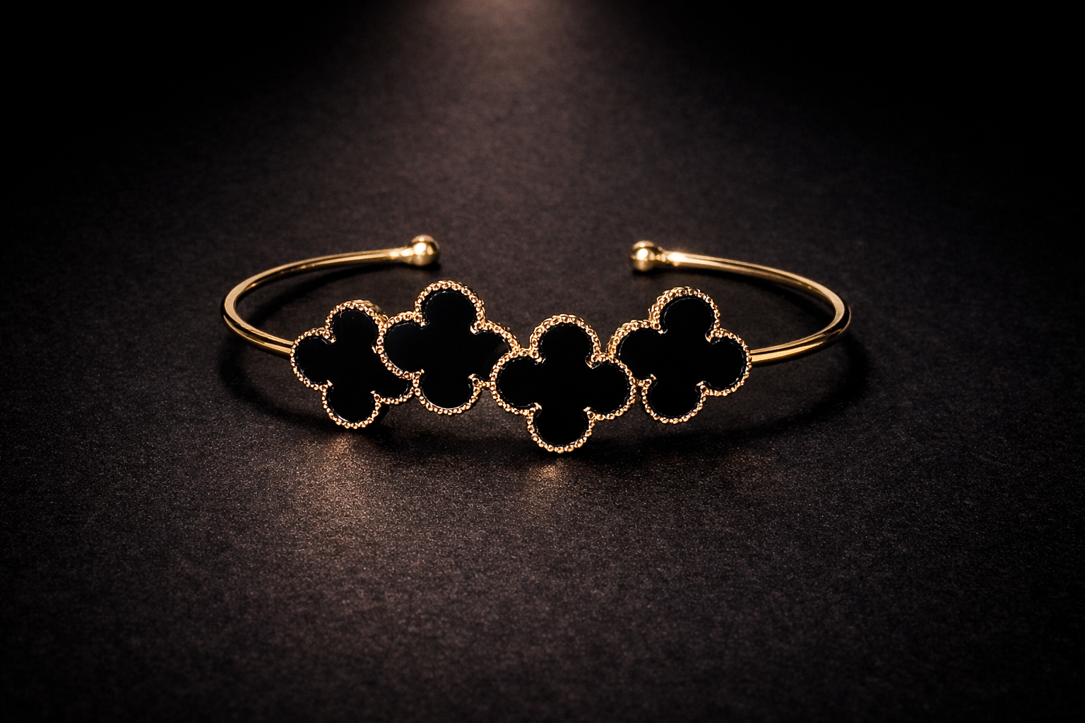 Gold clover open cuff bracelet for women luxury designer jewellery