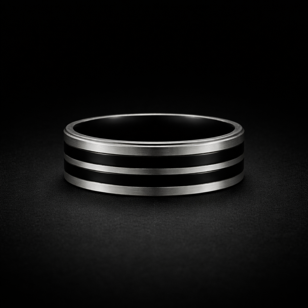 Men’s Stainless Steel Ring – Dual Stripe Black & Silver/Gold Modern Band Ring