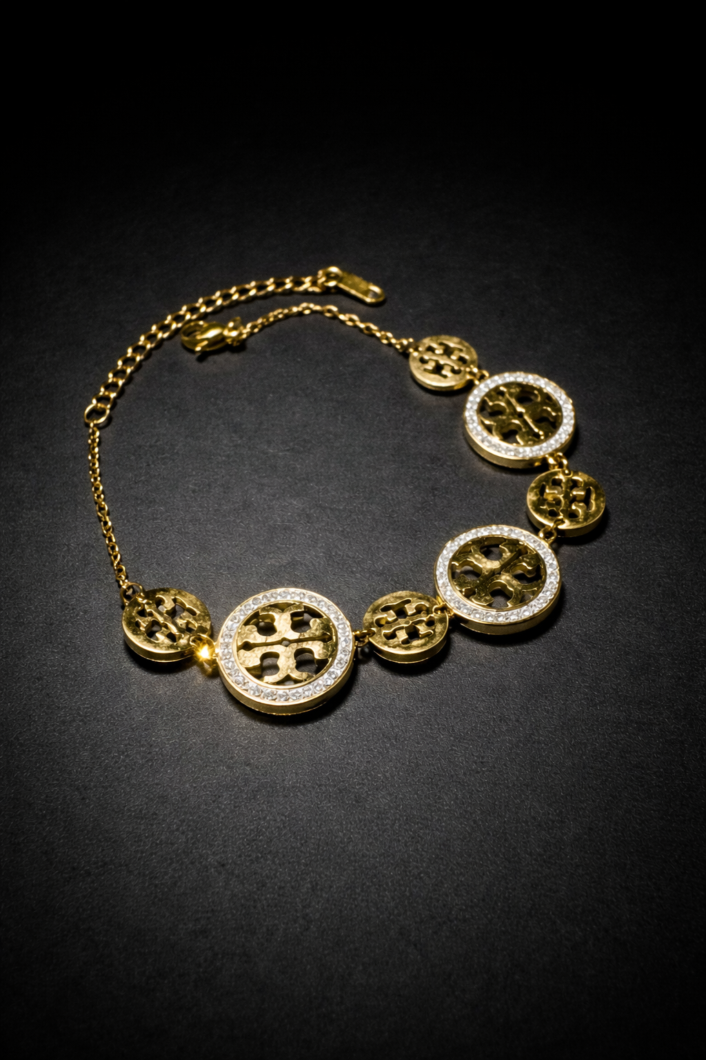 Gold Tree of Life bracelet with crystal halo round charm women jewellery