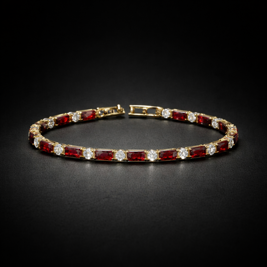 Red ruby tone crystal tennis bracelet for women