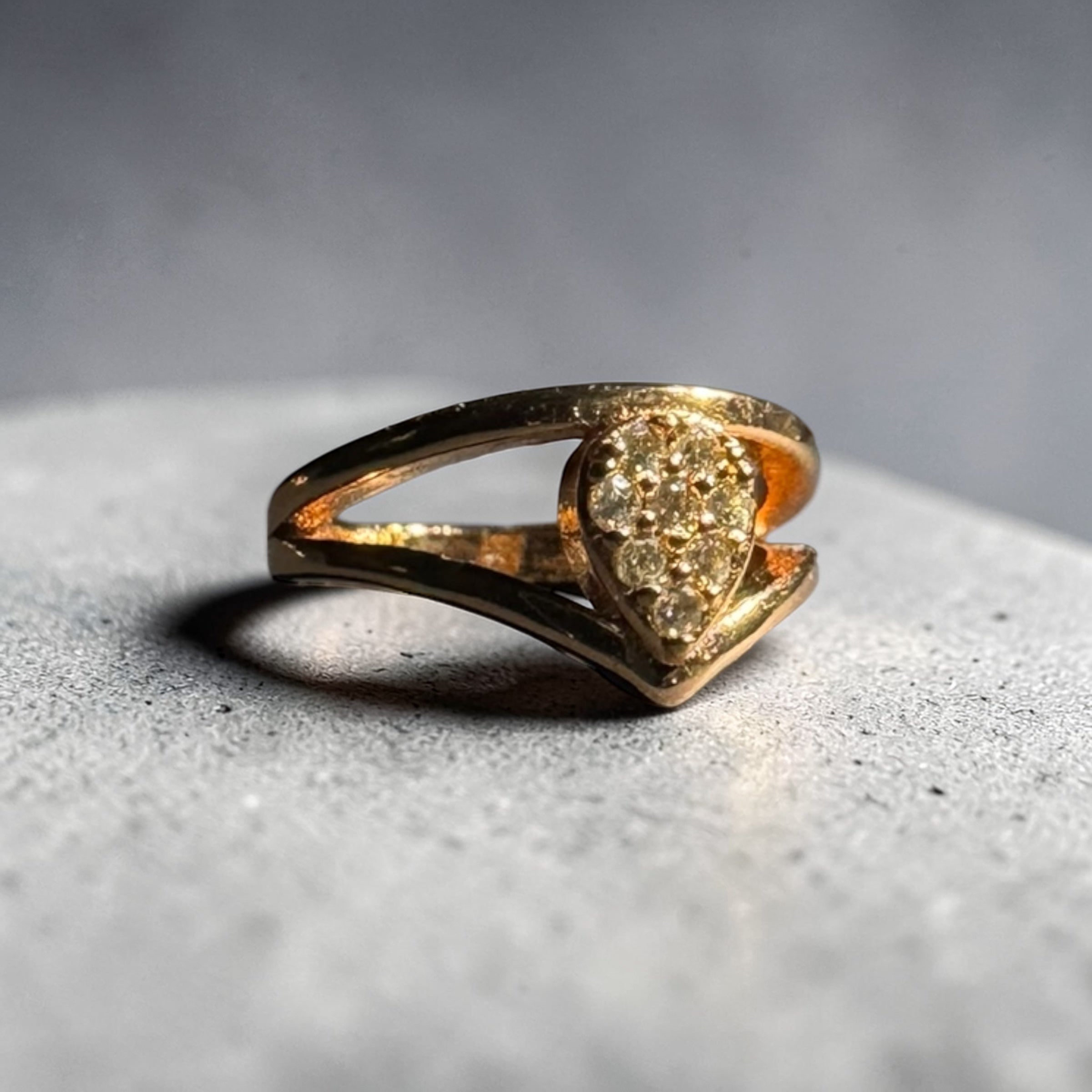 Gold stainless steel adjustable heart zircon statement ring for women romantic jewellery Aura Collection
