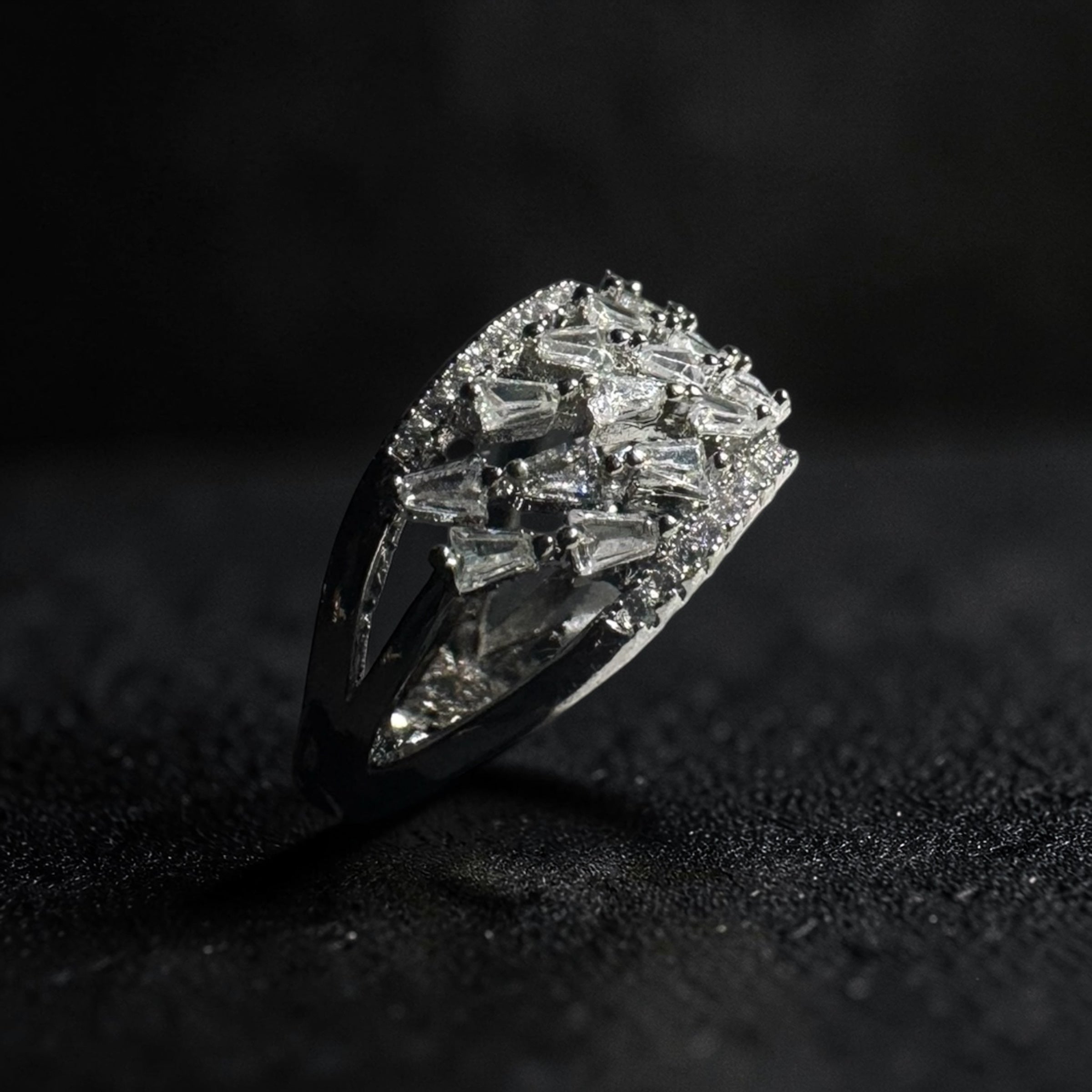 Silver stainless steel baguette zircon shield statement ring for women luxury jewellery Aura Collection