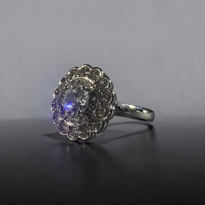 Silver stainless steel adjustable oval zircon floral halo ring for women luxury jewellery Aura Collection