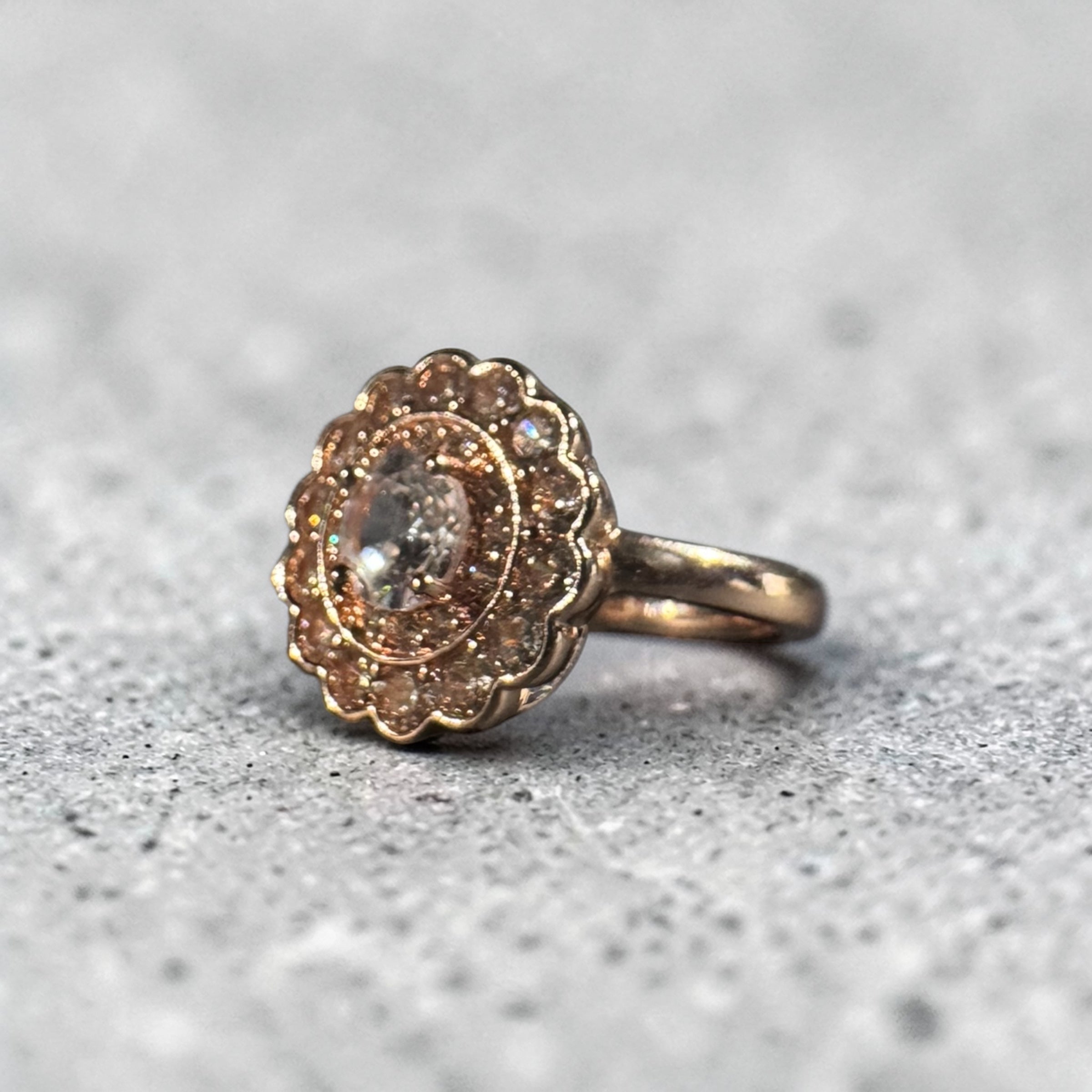 Gold stainless steel adjustable oval zircon vintage halo ring for women Aura Collection