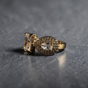 Gold stainless steel adjustable double zircon statement ring for women luxury jewellery Aura Collection