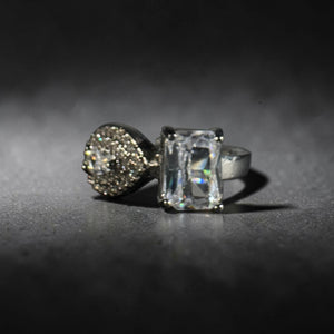 Silver stainless steel adjustable emerald cut zircon designer ring for women Aura Collection