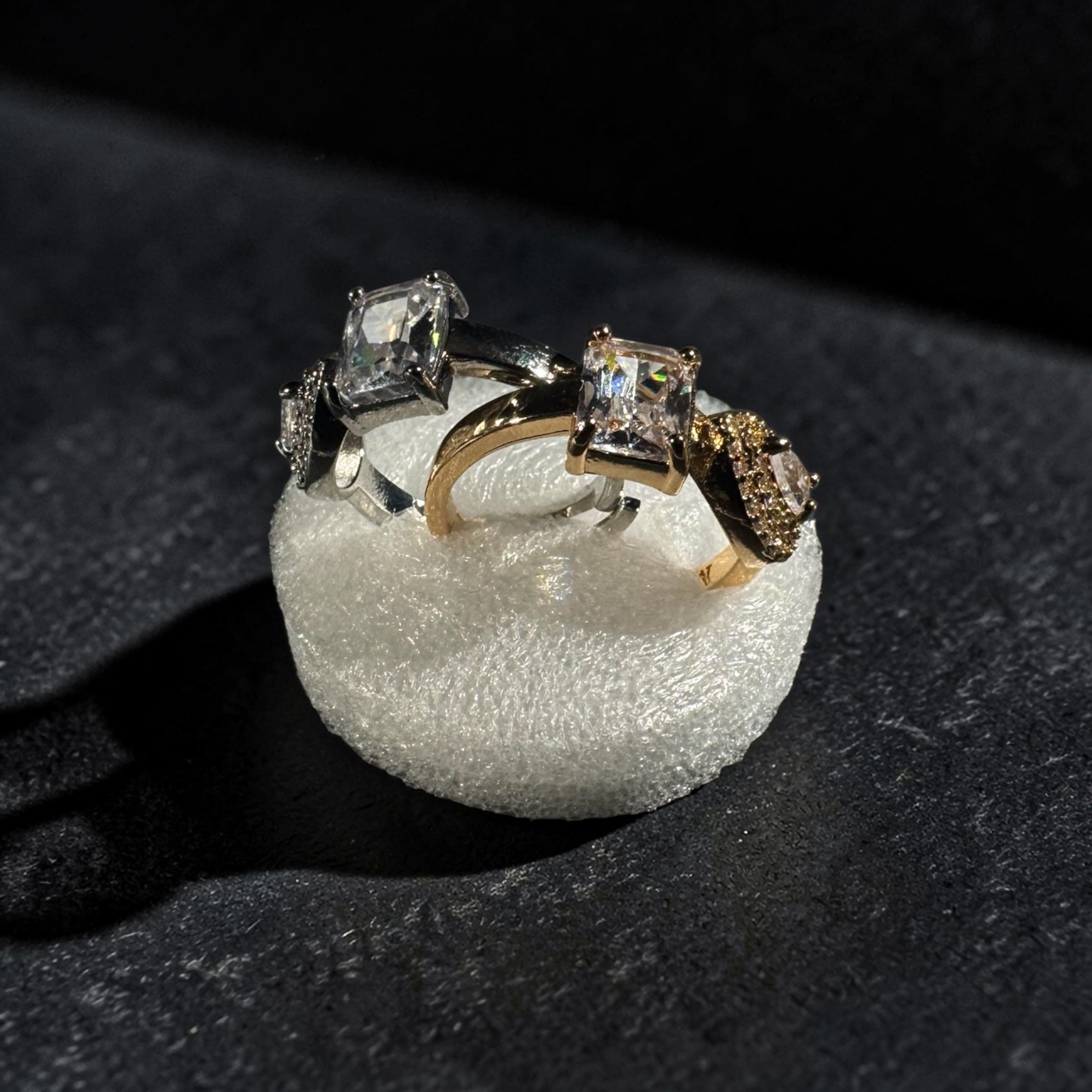 Celestia Duo Statement Adjustable Ring for Women – Gold & Silver Stainless Steel Double Zircon Designer Ring | Luxury Modern Jewellery