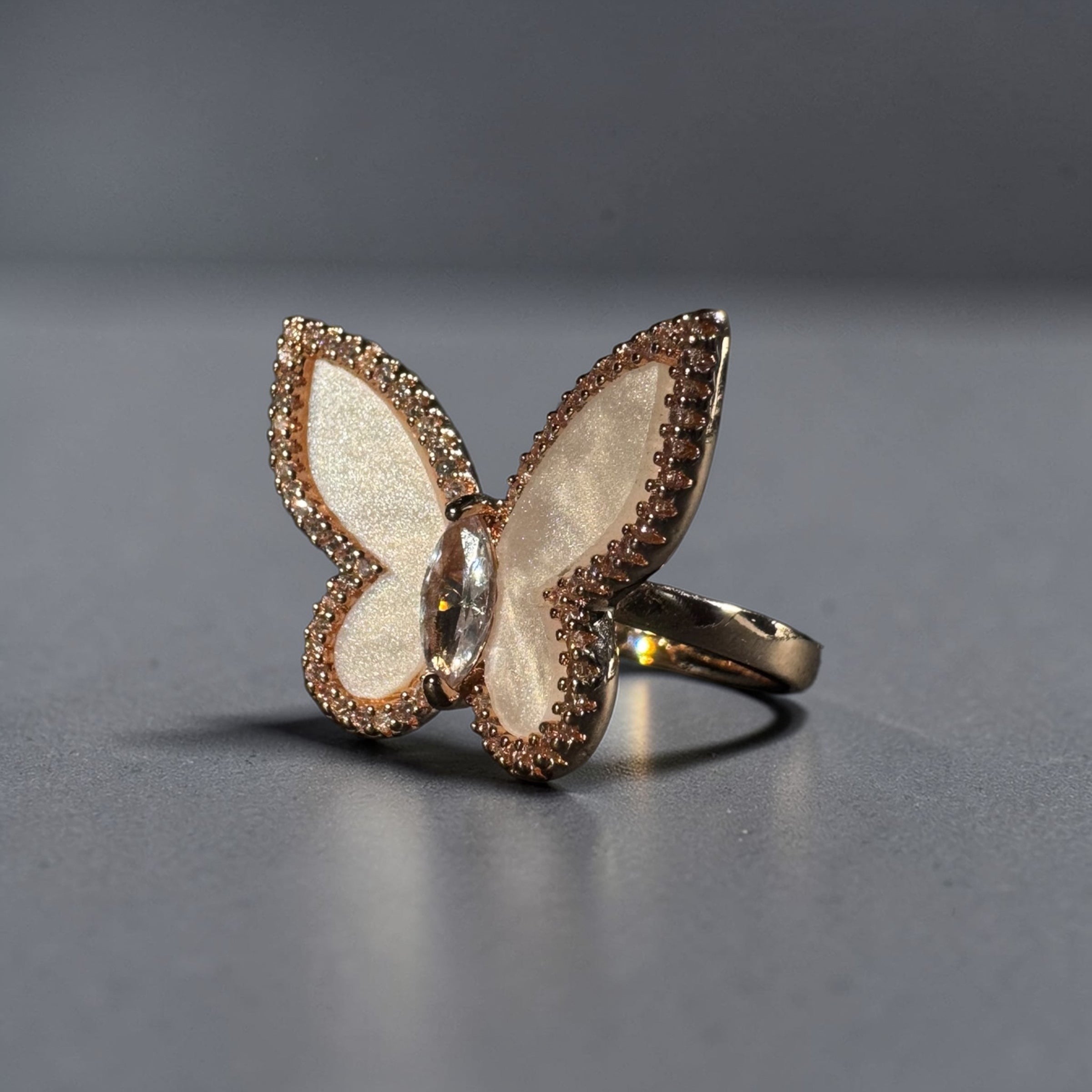 Gold butterfly adjustable zircon stainless steel ring for women Aura Collection