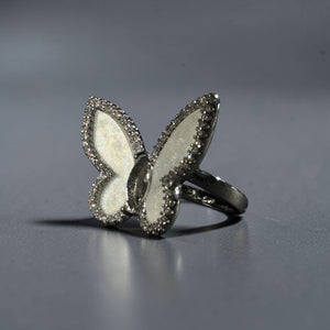 Silver butterfly zircon adjustable statement ring for women Aura Collection