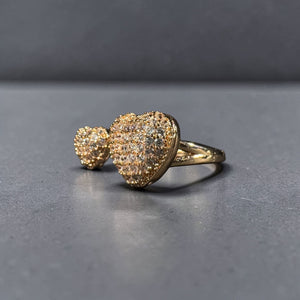 Gold stainless steel double heart zircon adjustable ring for women romantic luxury jewellery Aura Collection