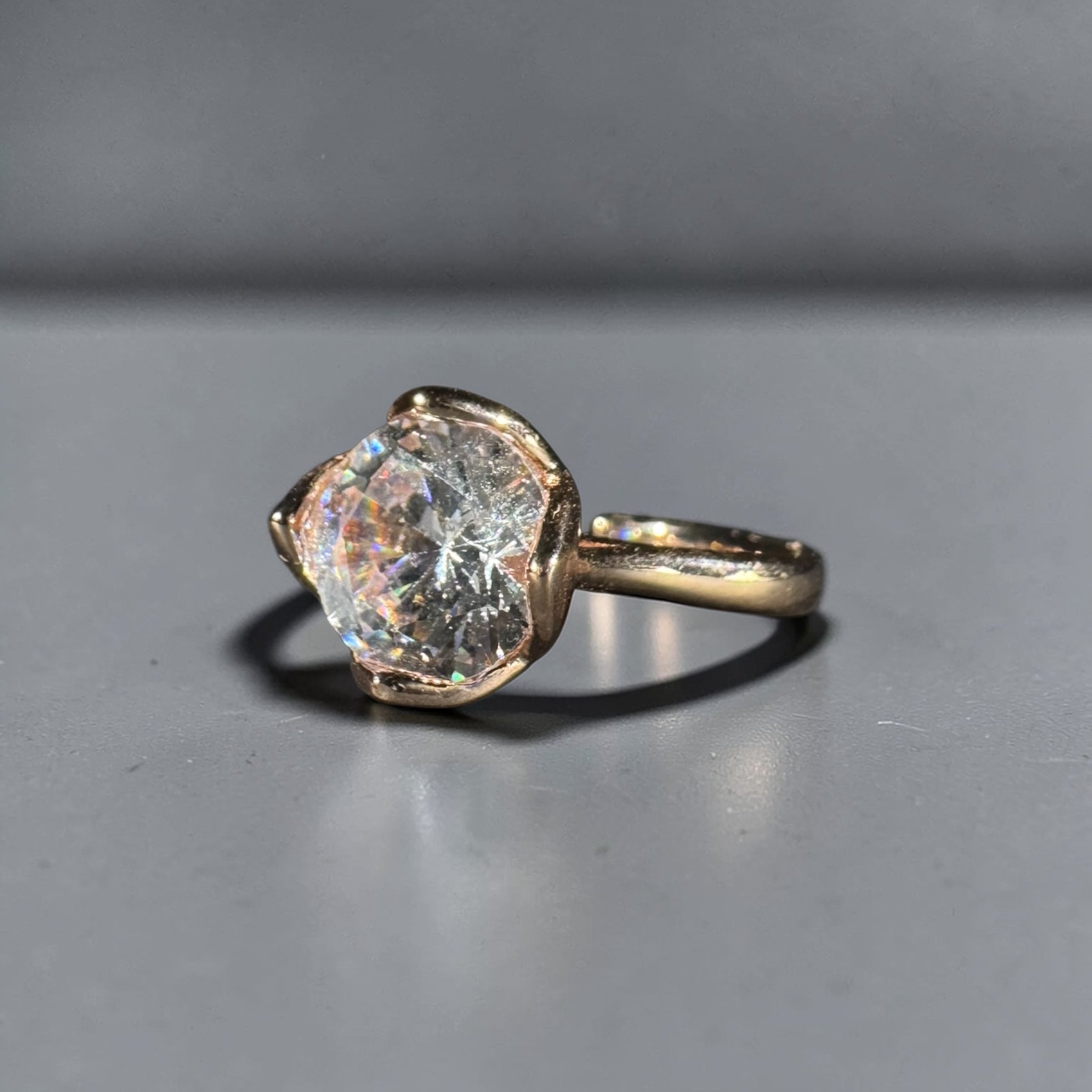Gold stainless steel adjustable crystal flower statement ring for women luxury jewellery Aura Collection