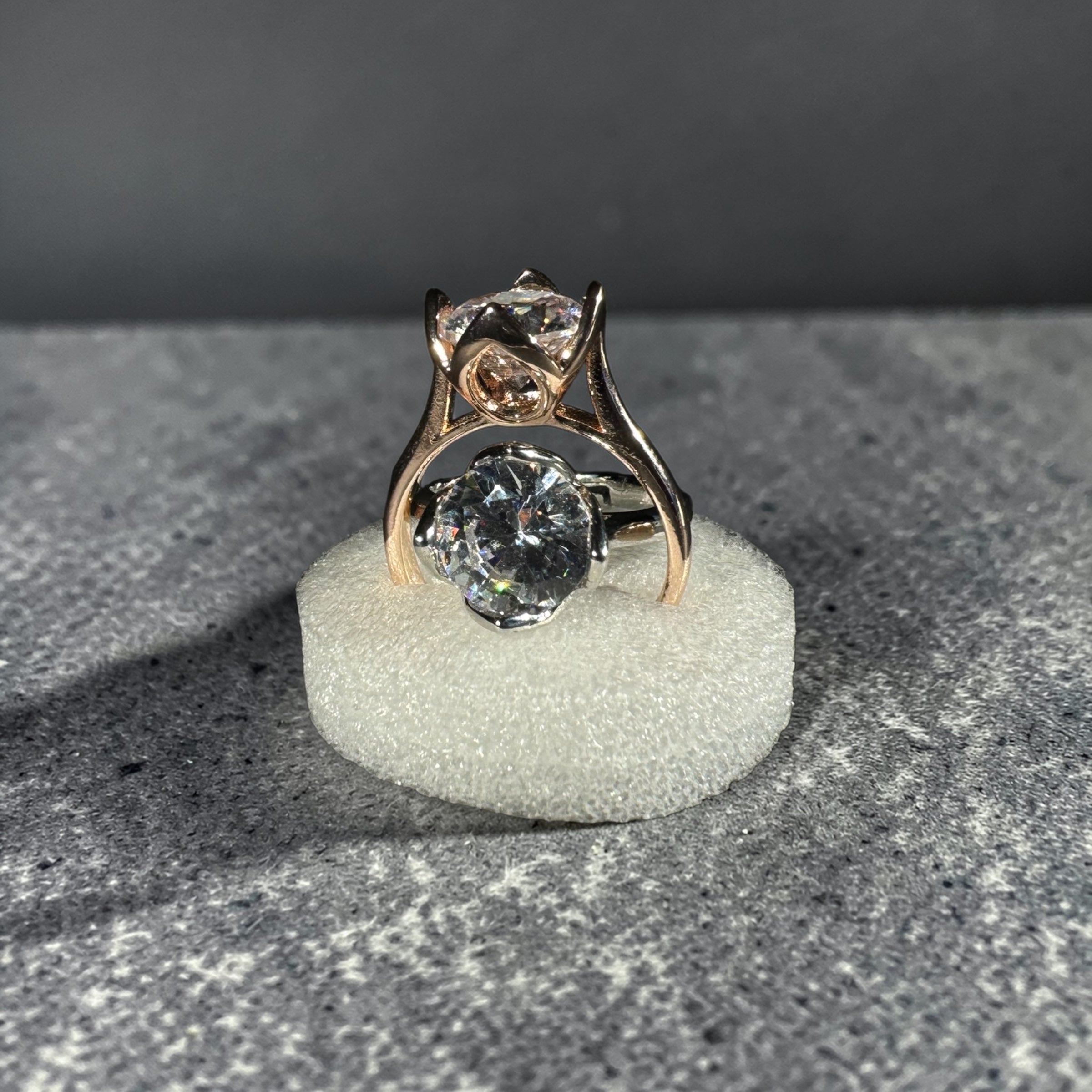 Lumière Solitaire Adjustable Ring for Women – Gold & Silver Stainless Steel Round Zircon Statement Ring | Minimal Luxury Jewellery