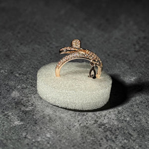 Gold stainless steel snake designer adjustable ring with pavé zircon and pear charm luxury women jewellery Aura Collection