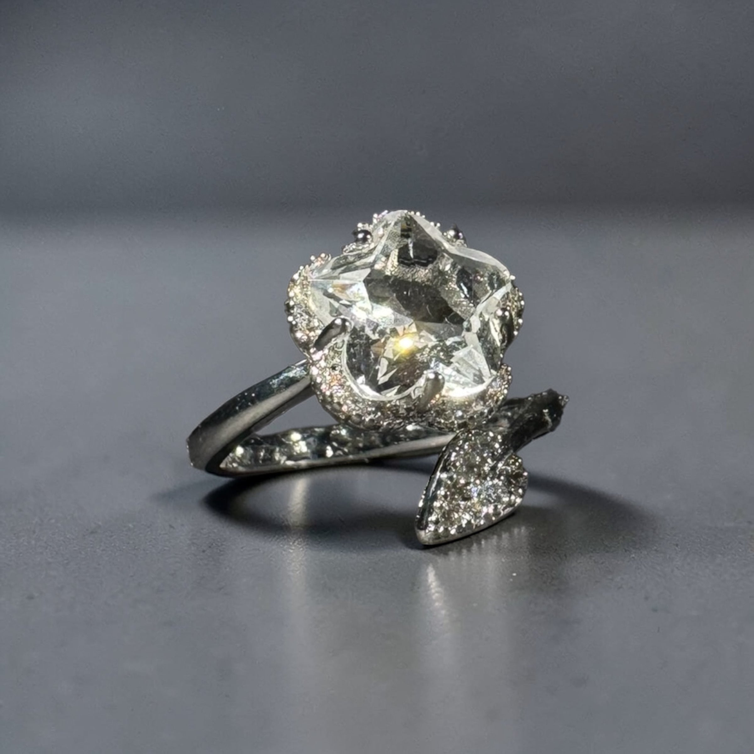 Silver stainless steel adjustable large zircon designer statement ring for women Aura Collection