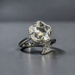 Silver stainless steel adjustable large zircon designer statement ring for women Aura Collection