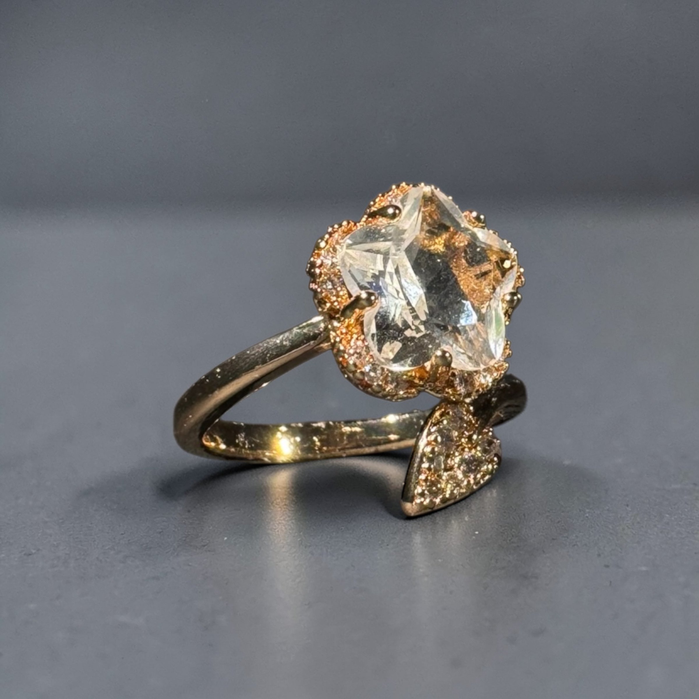 Gold stainless steel adjustable oversized zircon crystal bloom statement ring for women luxury jewellery Aura Collection